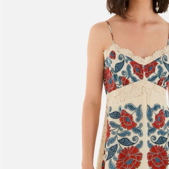 NWT FARM Rio Francesca Sand Midi Dress Cream with Red and Blue Floral Design - Picture 6 of 8